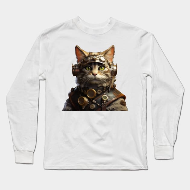 Steam and Whiskers: The Steampunk Cat Art Long Sleeve T-Shirt by Lematworks